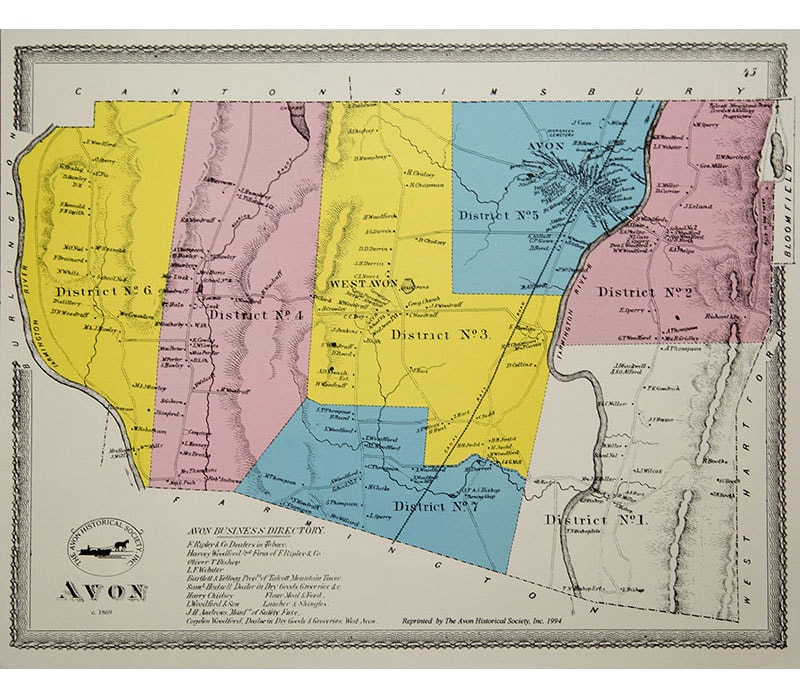 1869 map of Farmington and Plainville, CT from atlas